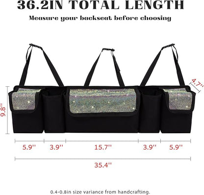 eing Car Trunk Organizer and Storage, Backseat Hanging Organizer for SUV, Truck, MPV, Waterproof, Collapsible Cargo Storage Bag with 5 Pockets, Bling Car Interior Accessories for Women,Multicolor