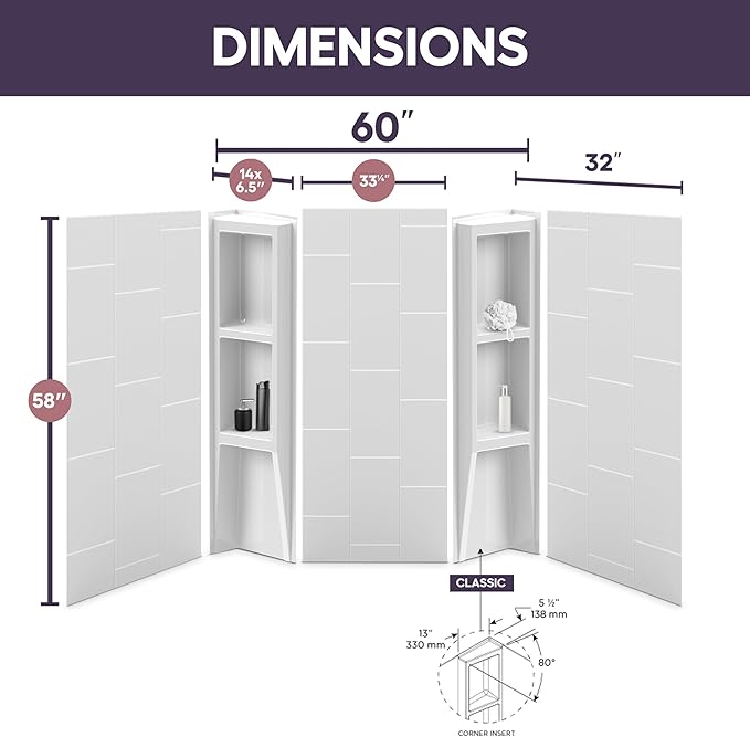 White Acrylic Tub Wall Surround 32"x 60"x 58"