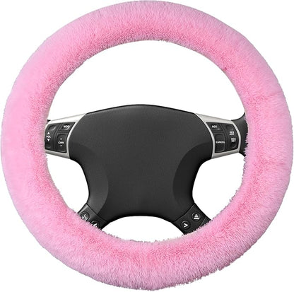 Wuyaoyao Fuzzy Car Steering Wheel Cover, 15'' Soft Auto Steering Wheel Protector for Warm Winter, Elastic Anti-Slip Fluffy Wheel Covers, Universal Car Accessories for Women and Men (Pink)