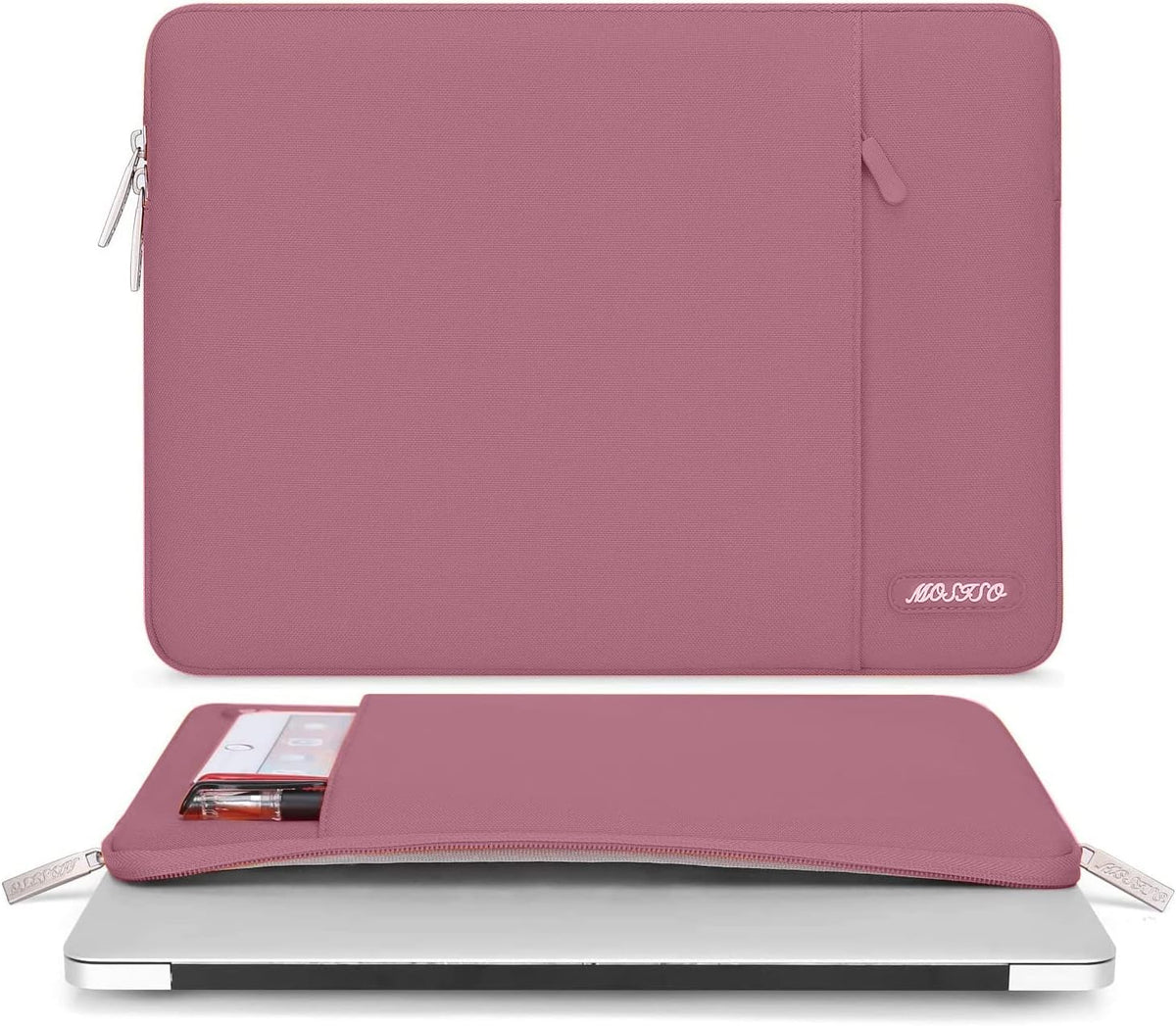 MOSISO Laptop Case 13.3 inch, 13-13.3 inch Laptop Sleeve Compatible with MacBook Air/Pro 13/Pro 14 M5 M4 M3 M2 M1, HP Dell ASUS Lenovo,Polyester Vertical Computer Sleeve Bag with Pocket, Dusty Rose