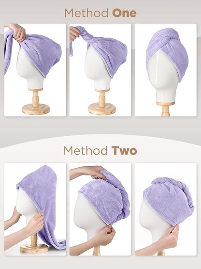 Hicober Microfiber Hair Towel, 3 Packs Hair Turbans for Wet Hair, Drying Hair Wrap Towels for Curly Hair Women Anti Frizz (Pink,Blue,Purple)