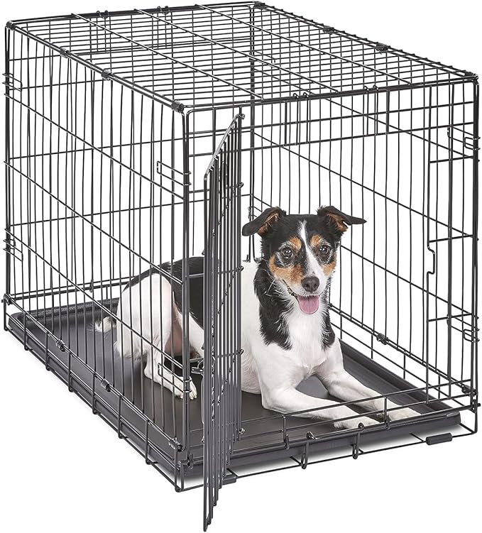 MidWest Homes for Pets 30-Inch iCrate Folding Dog Crate with Divider Panel, Leak-Proof Tray & Secure Latches – Metal Wire Kennel for Medium Breeds – Portable, Durable & Easy to Assemble