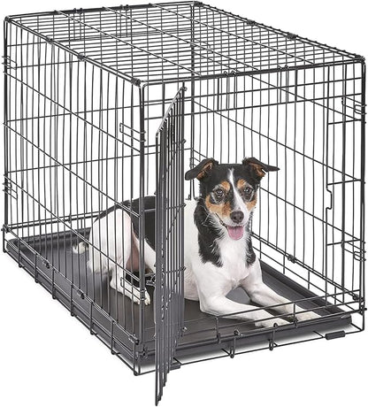 MidWest Homes for Pets 30-Inch iCrate Folding Dog Crate with Divider Panel, Leak-Proof Tray & Secure Latches – Metal Wire Kennel for Medium Breeds – Portable, Durable & Easy to Assemble