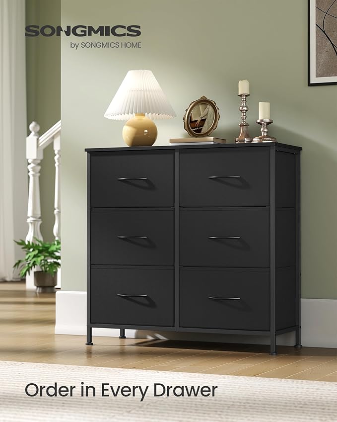 SONGMICS Dresser for Bedroom, Chest of Drawers, TV Stand, 6 Non-Woven Fabric