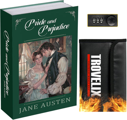 Book Safe with Combination Lock, Hidden Safe (9.5 x 6.2 x 2.2 Inch) with Fireproof Bag, Secret Diversion Safe, Hollow Book Box Hidden Storage, Money Safe Box for Cash (Pride and Prejudice)