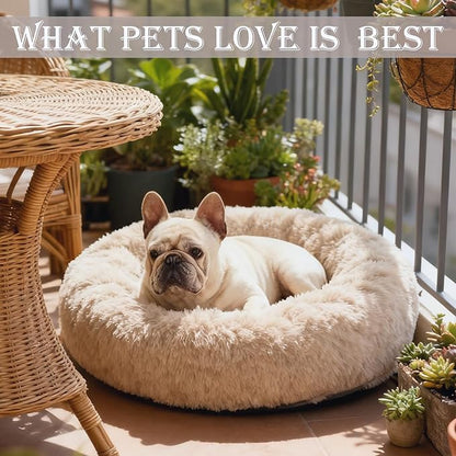 Aofast Calming Dog & Cat Bed for Extra Large Small Medium Sized Pet, Donut Washable Comfort Fluffy Warm Round Mat for Puppy Kitten, 8 Size Essentials Furniture Supplies Indoor