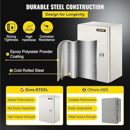 VEVOR NEMA Steel Enclosure 12×8×6, NEMA 4X Steel Electrical Box, IP66