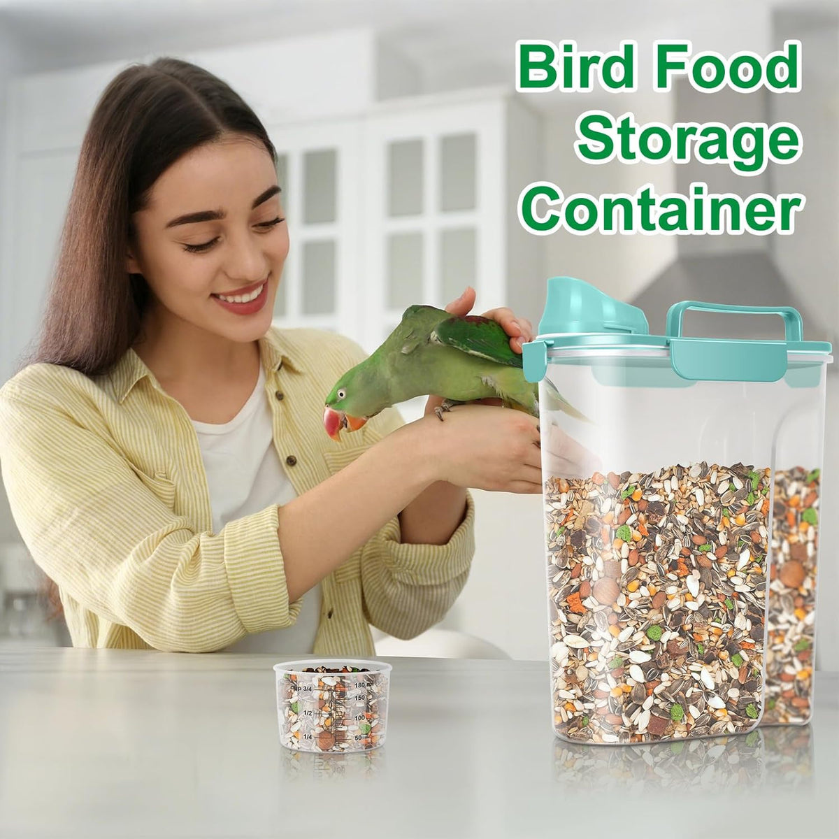 TBMax Dog Food Storage Containers 2 Pack 8 to 10 Lbs, Airtight Pet Food Container Dispenser with Large Spout & Portable Handle, Travel Dog Treat Cat Food Storage Bin Bird Seed Container -Cyan