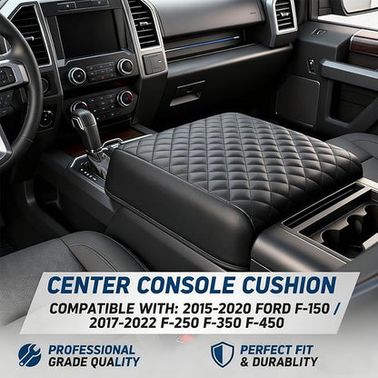 Center Console Cover Compatible with 2015-2020 Ford F150 / 2017-2022 F250 F350 F450 and 2018-2024 Expedition Accessories, Customized PU Leather Armrest Cover Protector (Bucket Seat Only)