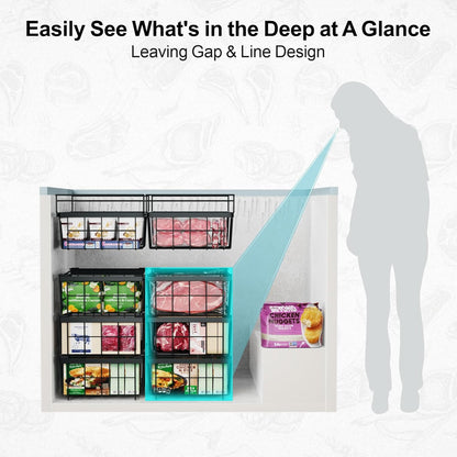 iSPECLE Deep Freezer Organizer Bins - 3 Pack Large Freezer organizer Bins, Hanging Basket Expands to 22.6" (L), Stackable Bins Expand to 17.1"(L), Fit 10 to 20 Cu.FT, 1 Hanging & 2 Stacking, Black