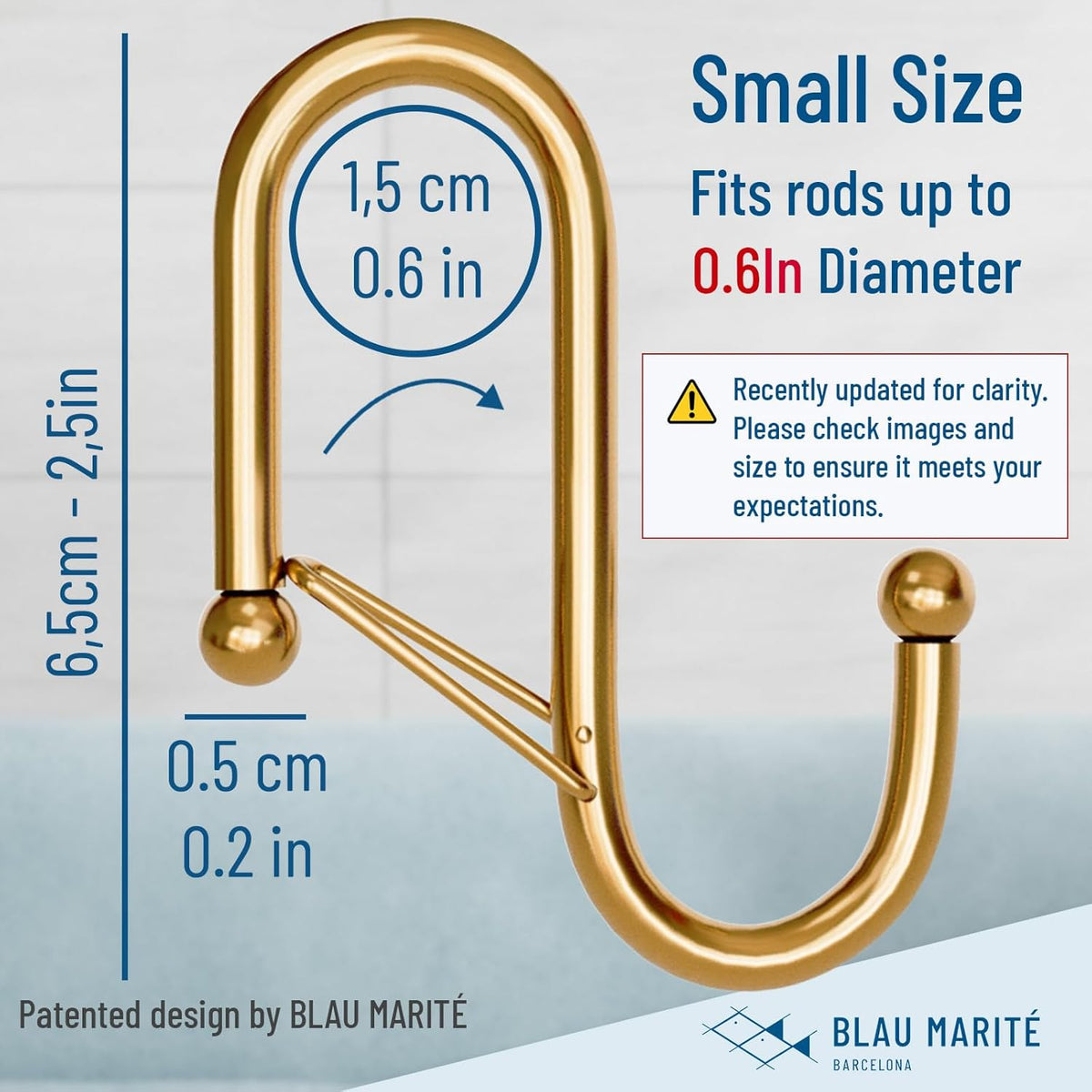 10-Pack Metal S Hooks for Hanging – Heavy-Duty S-Shaped Hooks with Safety Buckle – Fits Bars up to 0.6 In – Anti-Drop Hook for Kitchen, Pot Racks & Towel Bars – Gold (Small)