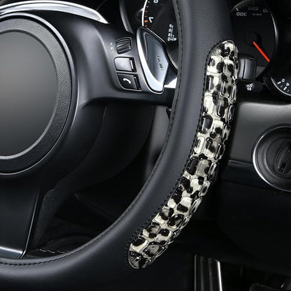 Flying Banner car Steering Wheel Cover Gel Massage Velvet Cool Warm Universal Size 15 inches SUV Truck Anti Slip Odorless Summer Winter (Black Gray Leopard Print, Gel Massage)