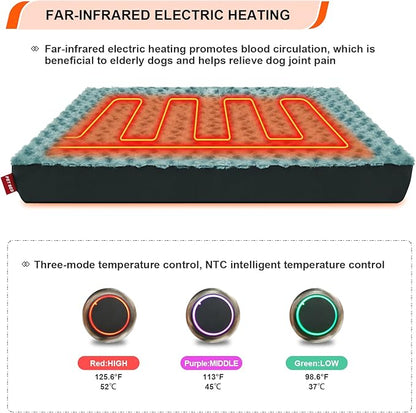 HyphessAda Upgraded Heated Dog Bed with Enlarged Heating Area, 12V Safe Voltage Arthritis Orthopedic Dog Bed with Memory Foam, Heated Pet Bed with Waterproof Cover for Medium, Large, XL Dogs (Large)…