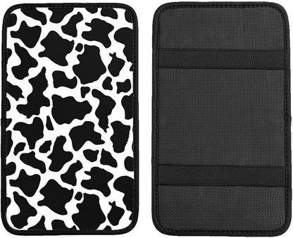 Cow Print Center Console Cover Black Cute Middle Console Armrest Lid Pad Protective Covers Arm Rest Seat Box Pads Protector