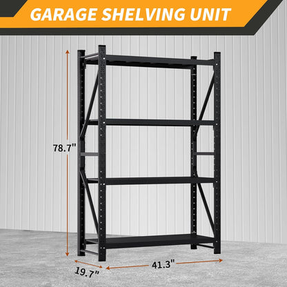 3000LBS Heavy Duty Shelving Units, 4 Tier Adjustable Metal Utility Shelf, 78.7" H Garage Storage Shelves Organization Rack for Industrial, Warehouse, Basement (Black, 19.7" D×41.3" W×78.7" H)