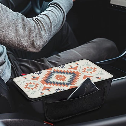 Navajo Aztec Geometric Pattern Car Armrest Cover Anti-Slip Middle Console Cover Breathable Auto Center Console Pad Car Interior Decoration Accessories Protector
