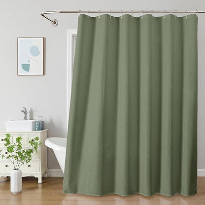 THAIGEE 2-in-1 Waterproof Fabric Shower Curtain - No Separate Liner Needed, Hotel-Style Waffle Weave, Effortless Cleaning & Washable Bathroom Shower Curtain Set,72Wx78H,SageGreen
