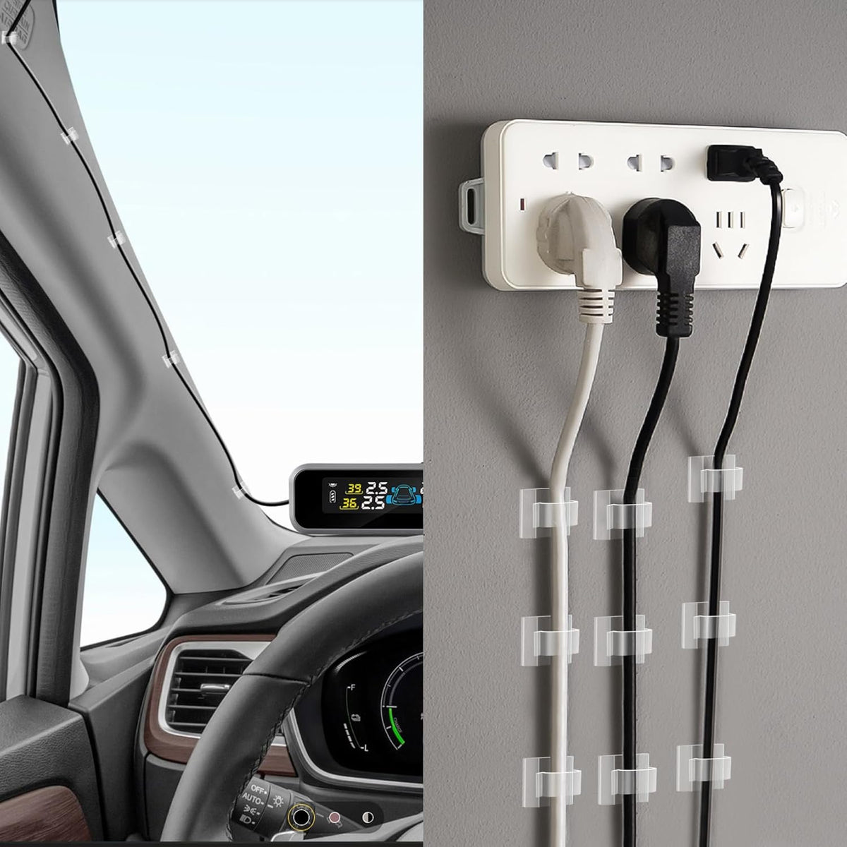 60 PCS XHF 3/4” Adhesive Cable Wire Clips Clear, Outdoor Christmas Light Clips, Cable Staples Cable Management Wire Organizer Cord Holder for Under Desk, Car, Wall, TV PC Ethernet