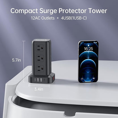 2 Pcs Power Strips with Surge Protection, 6.5 FT Extension Cord with Multiple