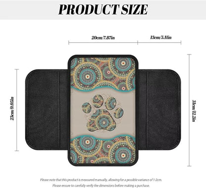 Boho Floral Dog Paw Pattern Car Center Console Cover Elastic Car Armrest Seat Box Cover Cushion Non-Slip Auto Armrest Pad with Pockets Storage Bag Car Decor Accessories