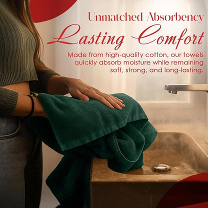 RIVERSIDE Pack of 8 Towels Set, 2 Large Bath, 2 Hand, 4 Face Washcloths, 100% Cotton Hotel Quality, Super Soft, Quick Dry, Highly Absorbent Perfect for Bathroom, Hunter Green