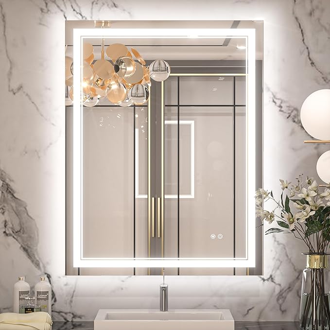 Keonjinn LED Bathroom Mirror 28" x 36", Frontlit & Backlit Bathroom Vanity