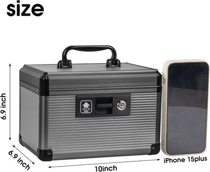 Medicine Lock Box with Key, Alluminum Alloy Box for Medication,First Aid Box with a Removeable Tray to Store Medicines & Pills for Home,Black 10 * 6.89 * 6.89 Inch