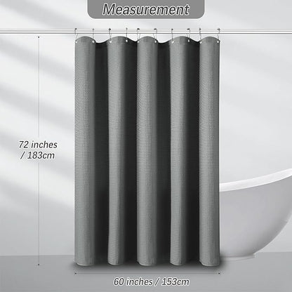 PANGSINNE 60 inch Stall Shower Curtain Grey - 256GSM Waffle Weave Heavy Duty Thick Fabric Shower Curtains for Bathroom, Hotel Quality Spa Luxury Cloth Bath Curtain Set with 10 Hooks, 60Wx72H Gray