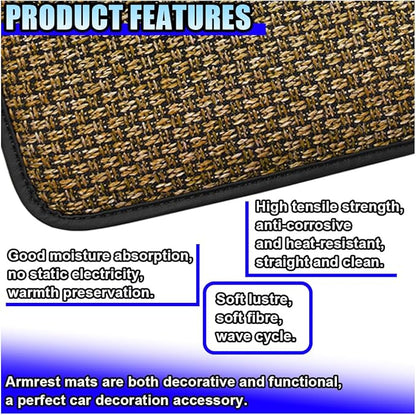 Car Center Console Armrest Pad, Linen Fabric Auto Armrest Box Protector Cover, 11.6 × 7.7 Inch Vehicle Middle Console Mat, Universal Interior Decoration Accessory for Car, SUV, Truck (Beige)
