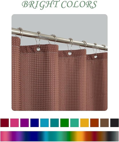 ggaimwf 72x78 Inch Solid Color Shower Curtain for Bathroom Waffle Bath Water Resistant Fabric Curtains Coffee Modern Thick Shower Stall Curtain with Metal Hooks