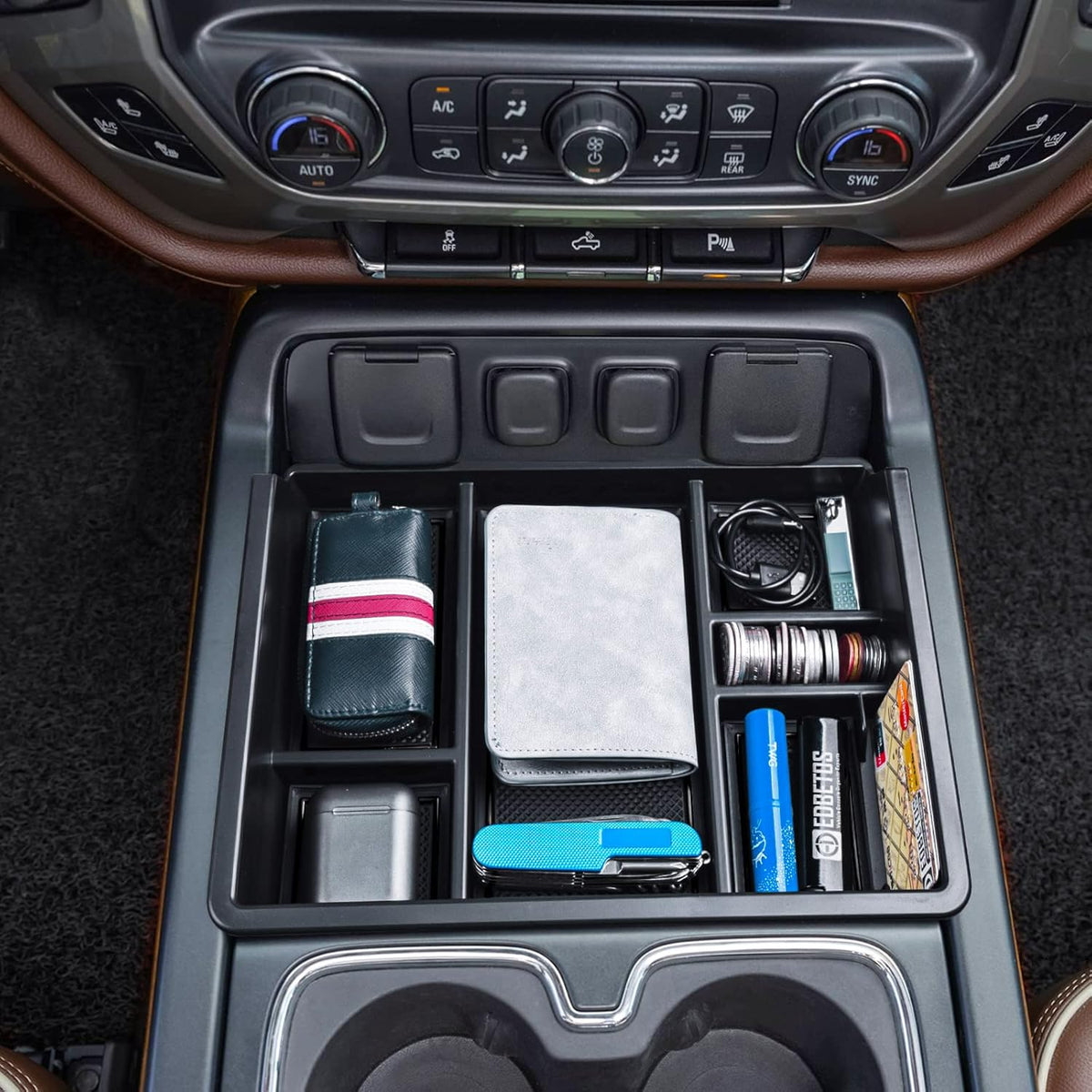 EDBETOS Center Console Organizer Tray Compatible with 2014-2018 Chevy Silverado/GMC Sierra 1500 Accessories 2015-2019 Silverado/Sierra 2500HD/3500HD Compartment Storage,Full Console w/Bucket Seat ONLY