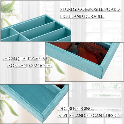 Amylove 2 Pcs Sunglass Organizer Trays Glasses Stackable Jewelry Trays Sunglass Organizer Display Box(8 Grids,Light Blue)