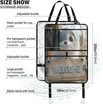 Seal Holding Sign 2 Pack Multifunctional Car Seat Back Organizer, Backseat Kick Protectors Vehicle Storage Bag with Tablet Holder
