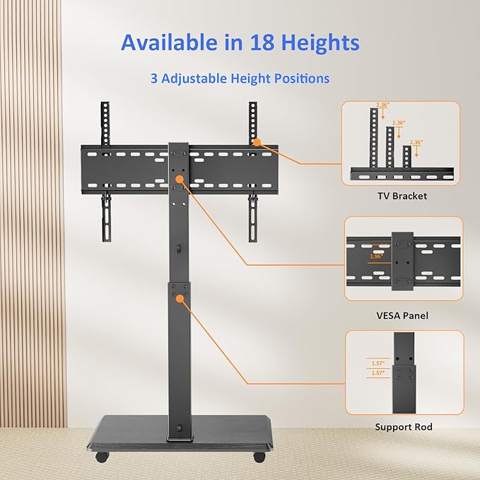 Afaloona Rolling TV Stand, Portable Mobile TV Stand