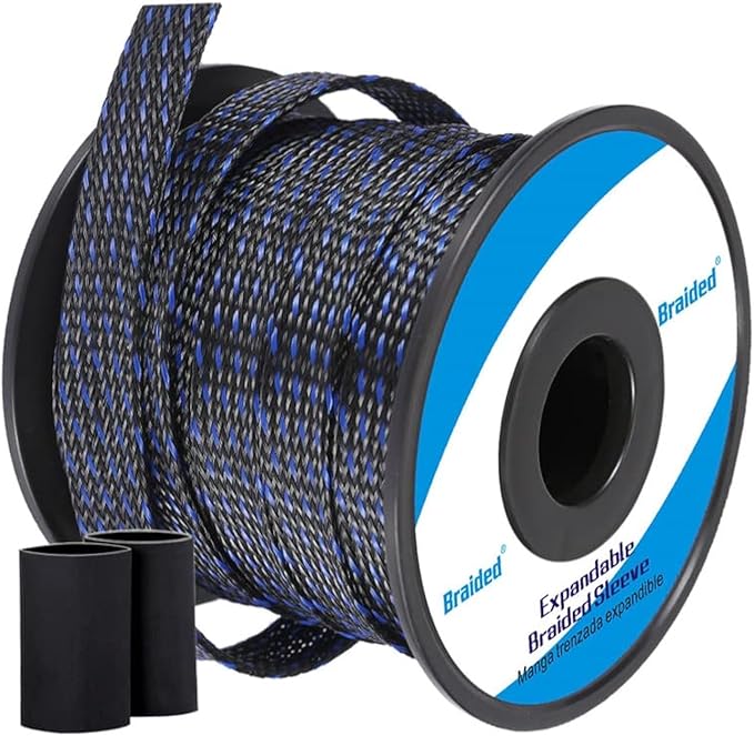 100ft - 1/8 Inch Cable Management Sleeve Protector,Wire Loom PET Expandable Wire Sleeving for Office Computer Home Theater Engine Bay Cord Organizer,Protect Cables from Pet Cat Dog Chewing,BlackBlue