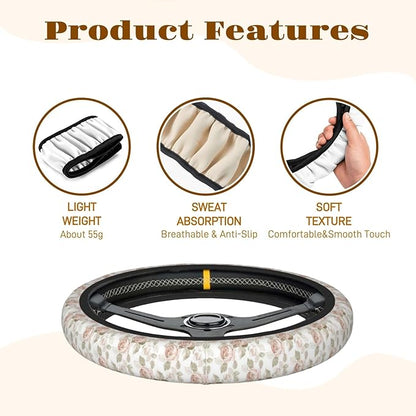 Steering Wheel Cover Accessories Neoprene Cover, Breathable Non-Slip Easy to Install Suitable for Women Men, 14.5-15.5 Inch for Car SUV Van Truck Universal - Pink Rose