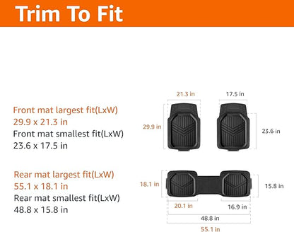 Amazon Basics 3-Piece All-Weather Heavy Duty, Full Set PVC Floor Mats for Universal Fit in Cars, SUVs, and Trucks, Black, Trim to Customize