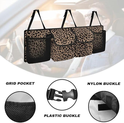 Brown Leopard Print Trunk Organizer Car Women Sturdy Car Organization Waterproof Back of Seat Car Organizer,Easy to Install