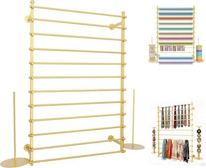 12 Layers Gold Wall Display Stand Wrapping Paper Ribbon Organizer Tie Scarf Rack Belt Towel Holder Spool Hijab Stand Metal Shelving for Home, Retail Stores, Flower Shop, Studio, Sewing-80cm