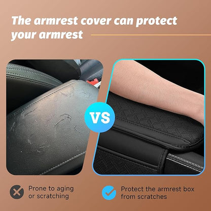 Car Armrest Cushion, Leather Soft Vehicle Center Console Cover with 2 Storage Bag, Breathable Automotive Interior Arm Rest Protection Pad Accessories, Universal for SUV Sedan Truck(Orange)