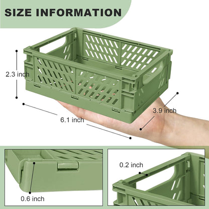 Small Pastel Plastic Storage Bins 2Pcs Foldable Pastel Crates Plastic Basket Colorful Storage Containers Baskets for Classroom Kitchen Office Bedroom Desktop Home Decor (Green 5.8" x 3.8" x 2.2")