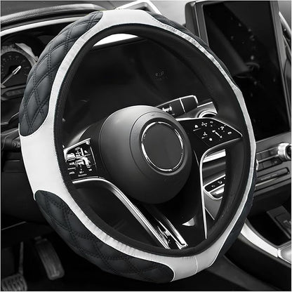 Car Steering Wheel Cover, 15 Inch Elastic Comfortable Auto Steering Wheel Protector, Anti-Slip Leather Wheel Cover Fashionable Interior Accessories for Most Cars Trucks SUVs (White)