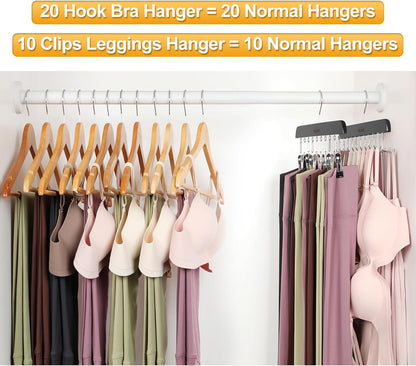 TOPIA HANGER 2 Pack Bra Hanger with 2 Pack Leggings Organizer, 2-in-1 Space Saving Hanger Neatly Store Max 40 Bras and 20 Leggings, Pants Jeans Shorts Skirt Tank Top Hangers for Closet Black CT77B