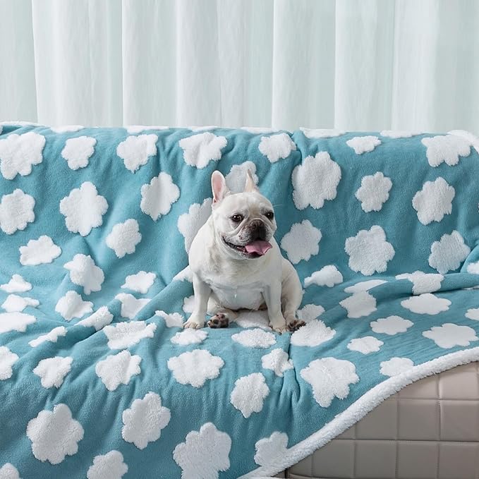 Maidewow Waterproof Pet Blanket,Dog Blue Dog Blankets for Bed Covers Couch Sofa Stylish Jacquard Pets Throw Blankets for Puppy Cats Washable Reversible Furniture Protection Covers (Blue Cloud,M)