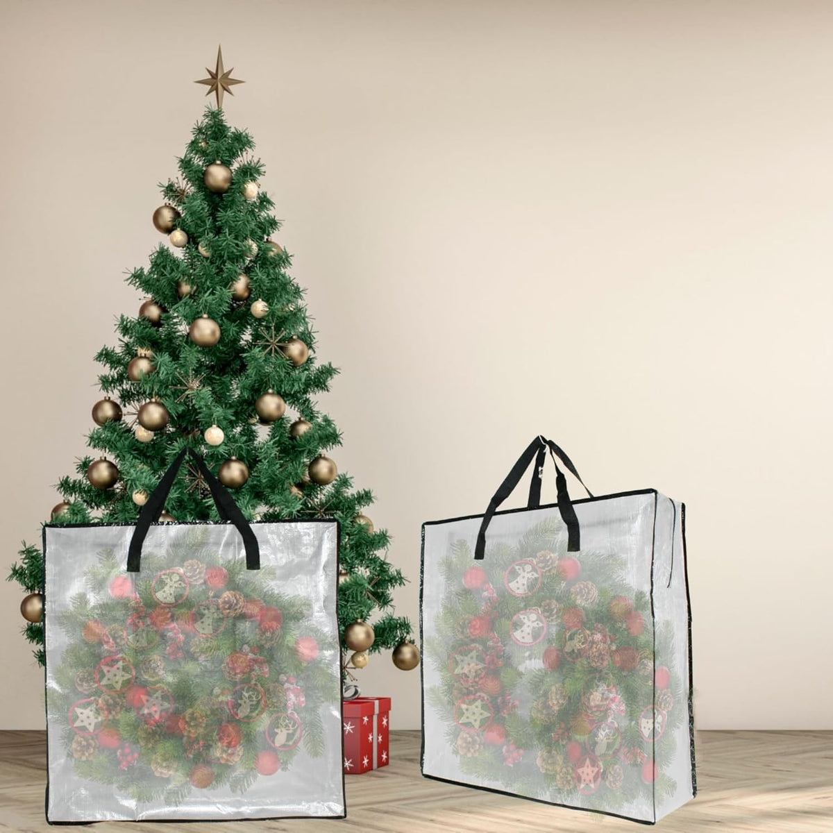 6 Pack Clear Storage Bags with Zipper and Handles, Blanket Bags For Closet Storage, Moving and Packing Supplies for College, Underbed Storage Organizer for Clothes Pillow Bedding Christmas Wreath