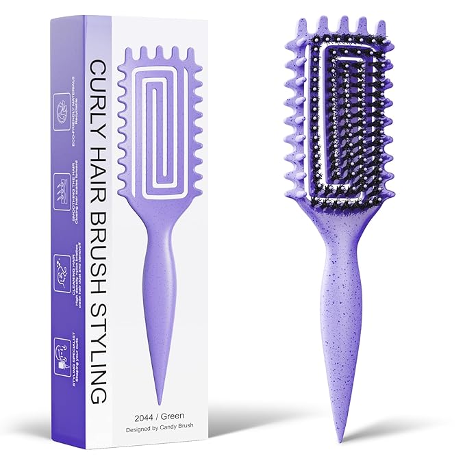 Curly Hair Brush, Curl Defining Brush with Soft Boar Bristles Detangling Tangled Glides, Wide-Teeth Design Effortlessly Shaping & Defining Curls, Curling Definer for Wet & Dry Hair (Purple)