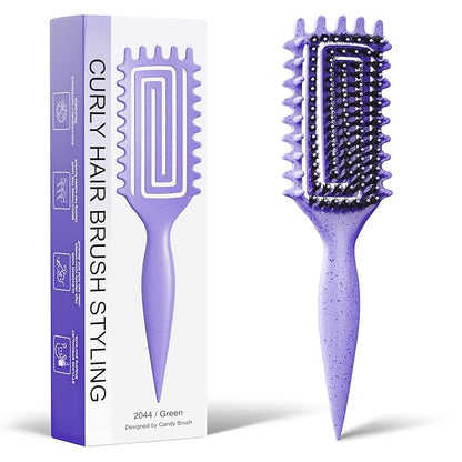 Curly Hair Brush, Curl Defining Brush with Soft Boar Bristles Detangling Tangled Glides, Wide-Teeth Design Effortlessly Shaping & Defining Curls, Curling Definer for Wet & Dry Hair (Purple)