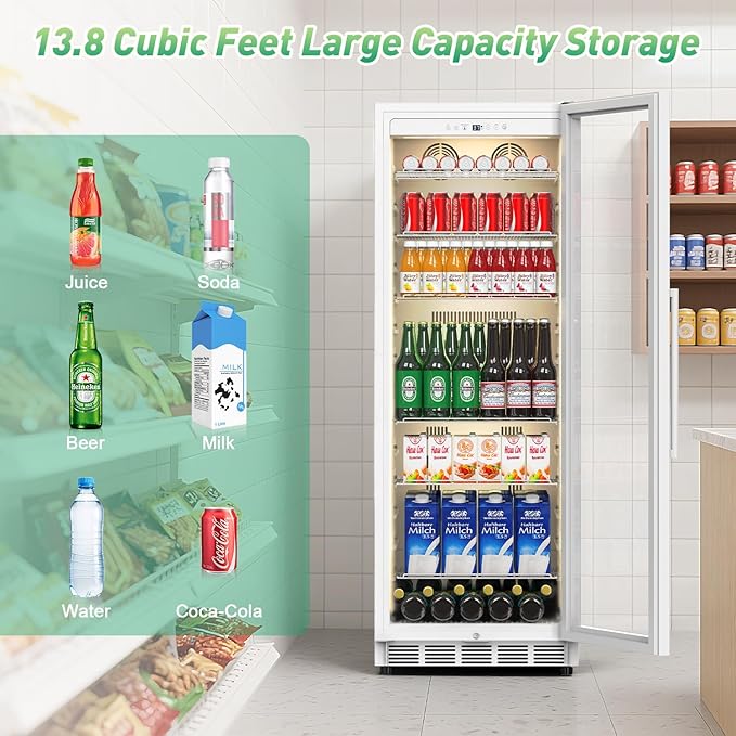 Commercial Merchandiser Refrigerator, 13.8 Cu Ft Display Beverage Fridge