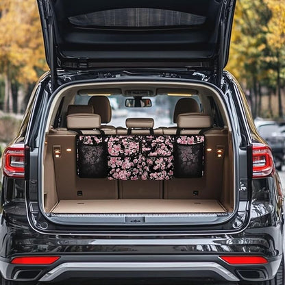 Cherry Blossom Car Trunk Organizer, Oxford Backseat Storage Bag with 4 Pockets, Waterproof Adjustable Large Capacity Hanging Collapsible Bag for Most Vehicles, Universal Car Accessories