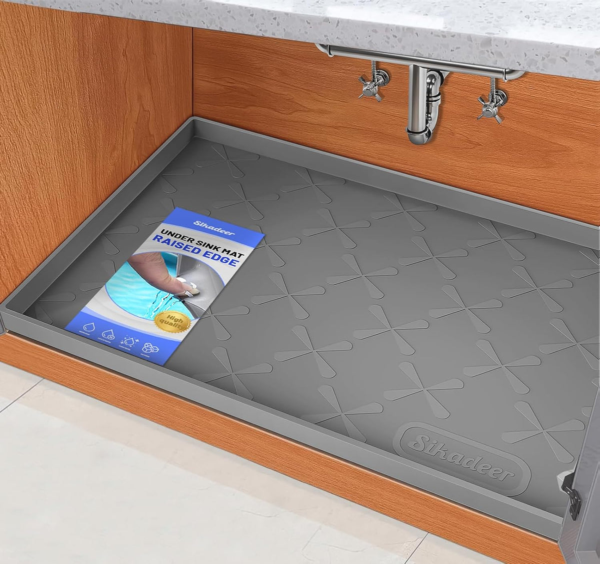 SIKADEER 28" x 22" Under Sink Mat Waterproof, Silicone Mat Kitchen Drawer Shelf and Cabinet Liner, Sink Protector for Kitchen Organizers and Storage, Boot Tray Pet Food Mats